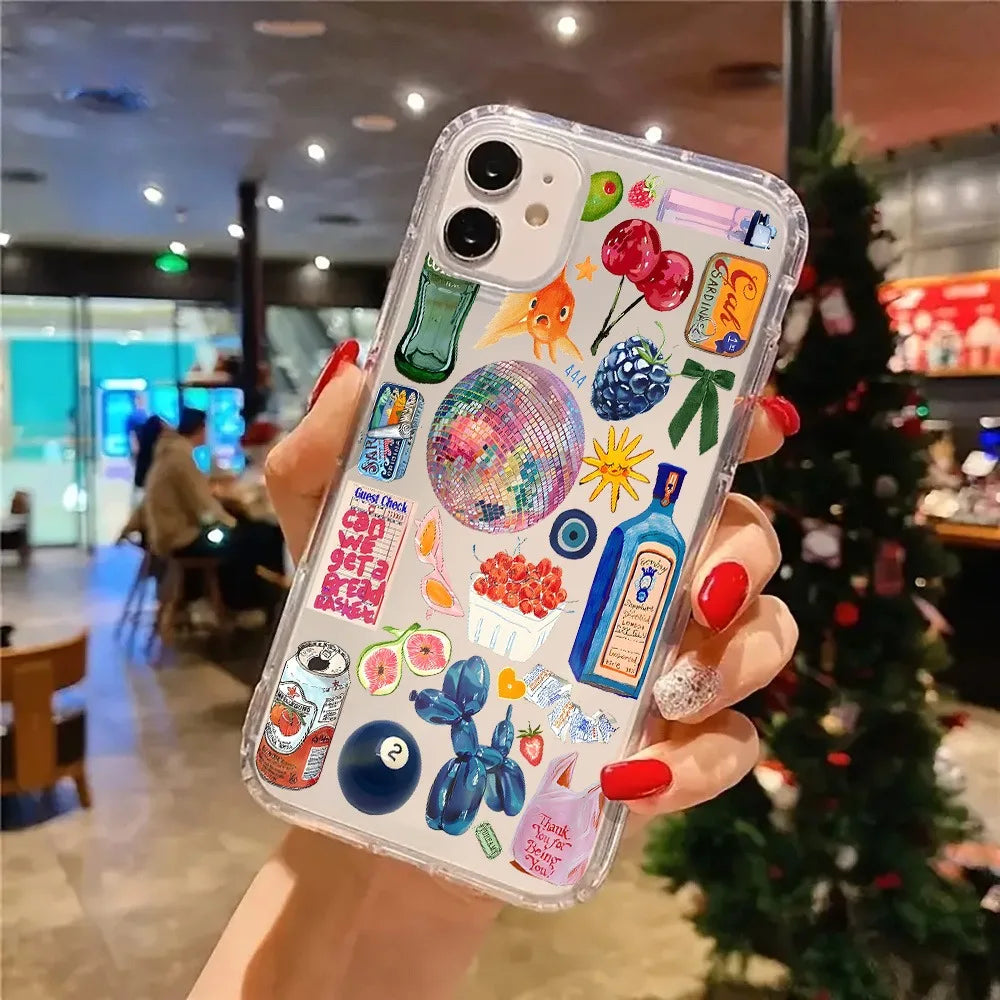 Vintage Item Collage Aesthetic Clear Phone Case for iPhone 15 Pro Max Cases iPhone 11 12 13 14 15 16 XS X XR 7 8 Plus SE2 Cover