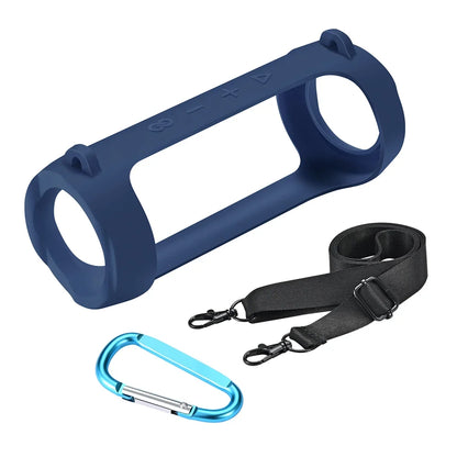 Silicone Bluetooth-compatible Speaker Case with Carabiner Waterproof Protective Sleeve Adjustable Strap for JBL Flip 6/Flip 5