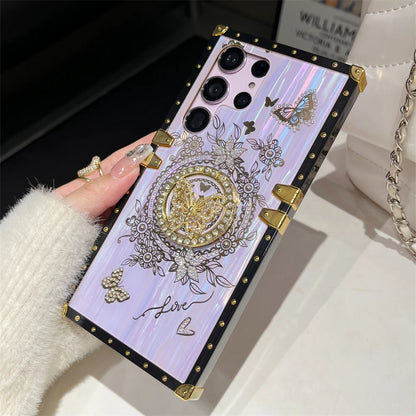 Luxury Butterfly Ring Bracket Plating Phone Case For Samsung S25 S24 Ultra S23 Plus S22 S21 A24 A73 A72 A54 5G A34 A32 A22 Cover