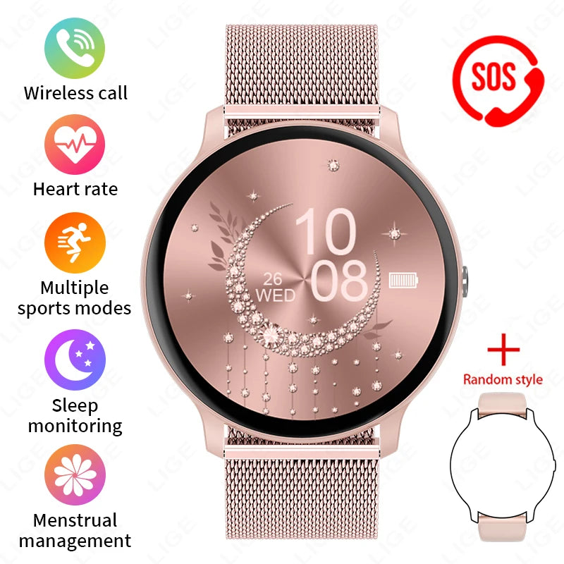 LIGE New 2025 Women Smart Watch Bluetooth Call Heart Rate Blood Oxygen Monitoring Waterproof Smartwatches Men Clock For XIAOMi