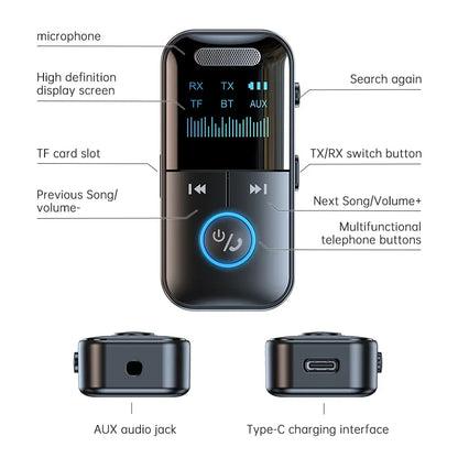 VIKEFON Bluetooth 5.4 Receiver Transmitter 3.5mm AUX TF Card Playback HiFi Wireless Audio Adapter With Mic LED Digital Display