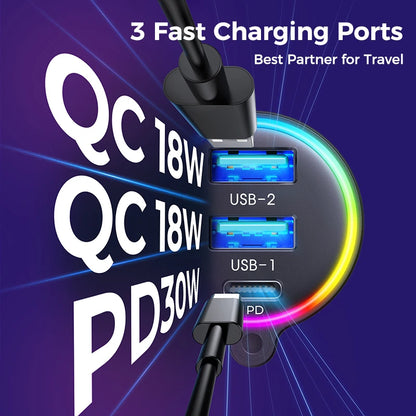 Joyroom Car Bluetooth 5.3 FM/AUX Transmitter Car Adapter Hand-Free Calling 3 Fast Charging Ports Transmitter Charger PD QC 3.0
