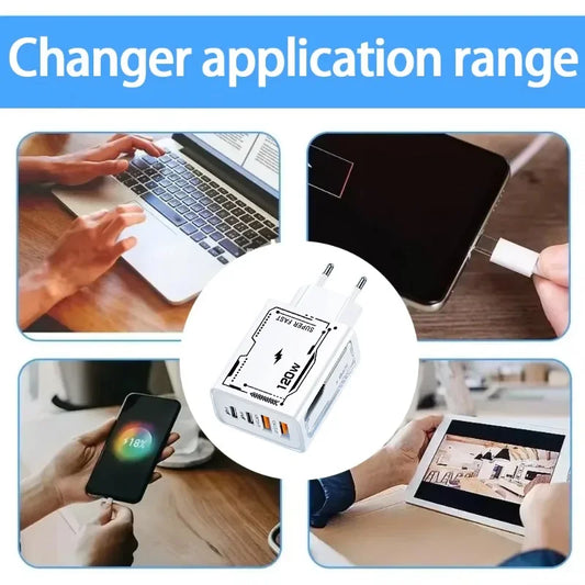 XIAOMI 120W Fast Charger 4Port USB C PD Ultra Quick Charging USB 3.0 Type C EU US Plug Mobile Phone Charger For Huawei iPhone