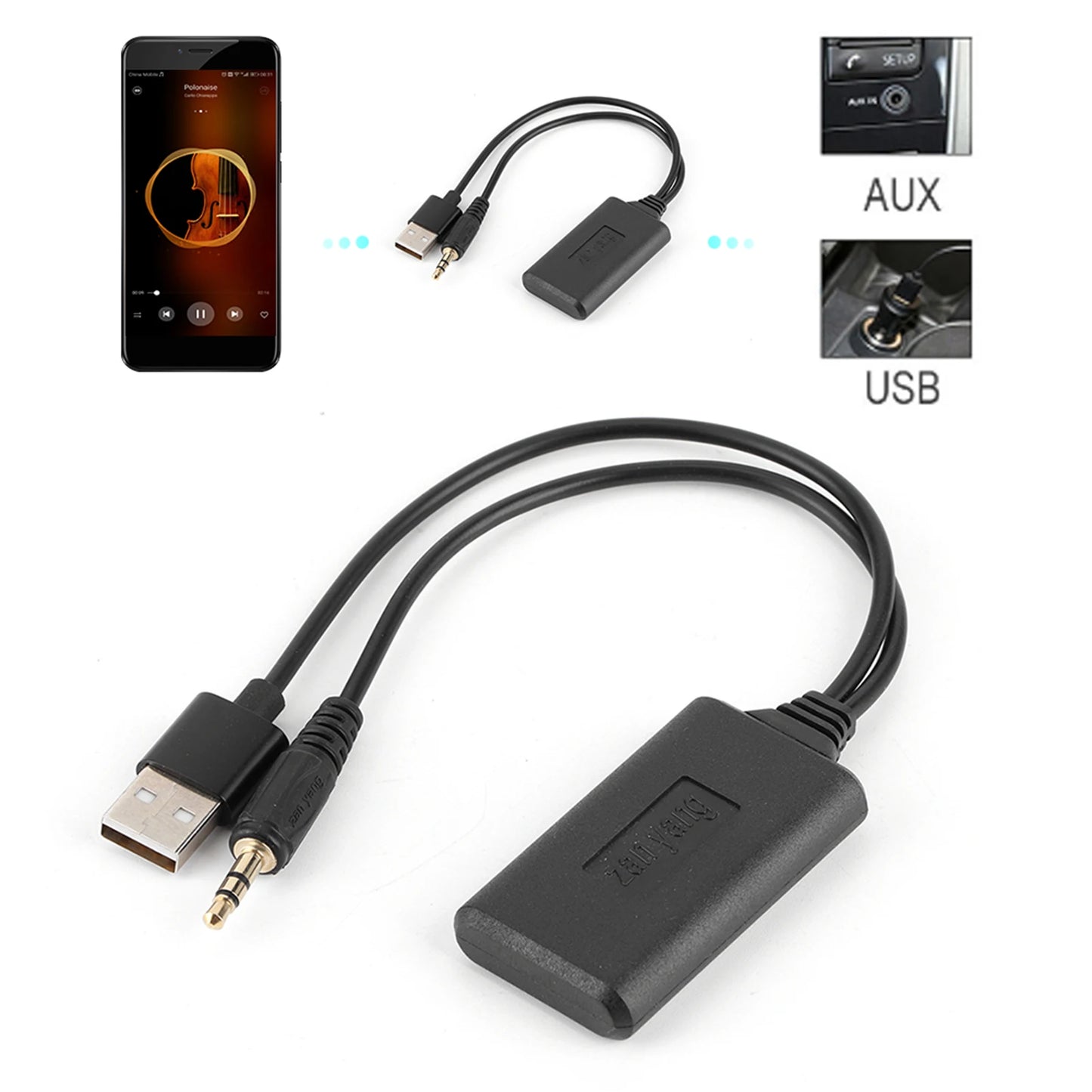AUX Stereo Connector 3.5mm/0.14in Car AUX Audio Cable Wireless Bluetooth Receiver Adapter HIFI Stereo Music Auto Accessories