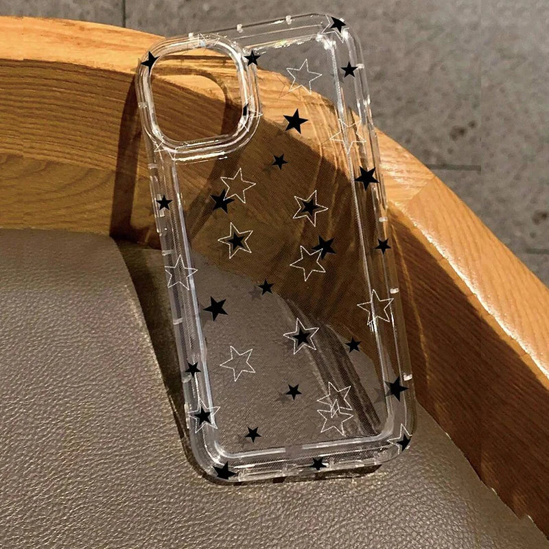 Moon Stars Print Clear Phone Case for iPhone 16E 16 15 14 13 12 11 Pro Max Mini XR X XS 7 8 16 Plus SE Shockproof Silicone Cover