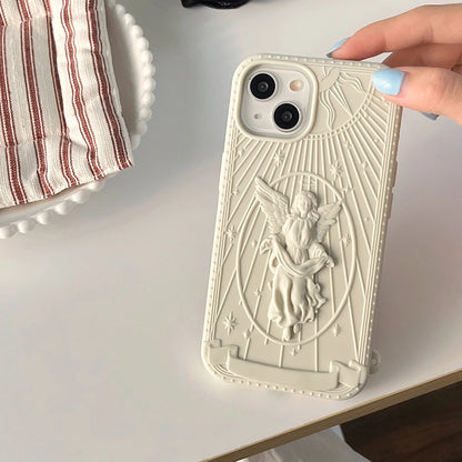New Fashion Classical Art Angel Statue Silicone Phone Case For iPhone 15 14 13 12 11 Pro Max Matte Soft Retro Girl Back Cover