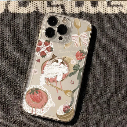 Korean Painted Cat Strawberry Phone Case for Xiaomi Poco X6 X5 X3 F5 F6 M6 Pro 4G Mi 11 Lite 5G 14T 14 13T 13 12T 12 Soft Cover
