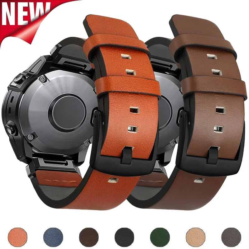Leather Strap for Garmin Fenix 6X 6 Pro 7X 7 26mm 22mm Quick Fit Watch Band Wristband Forerunner 935 945 955 Smartwatch Bracelet