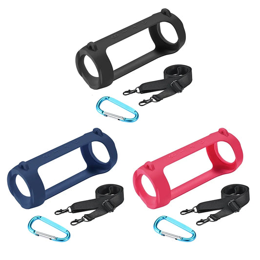 Silicone Bluetooth-compatible Speaker Case with Carabiner Waterproof Protective Sleeve Adjustable Strap for JBL Flip 6/Flip 5