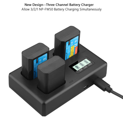 NP-FW50 NPFW50 Battery Charger 3 Slot Charger for Sony Alpha ZV-E10 A6400 A6500 A6300 A6000 A7 A7R A7RII A7II A7SII A7S A7RII
