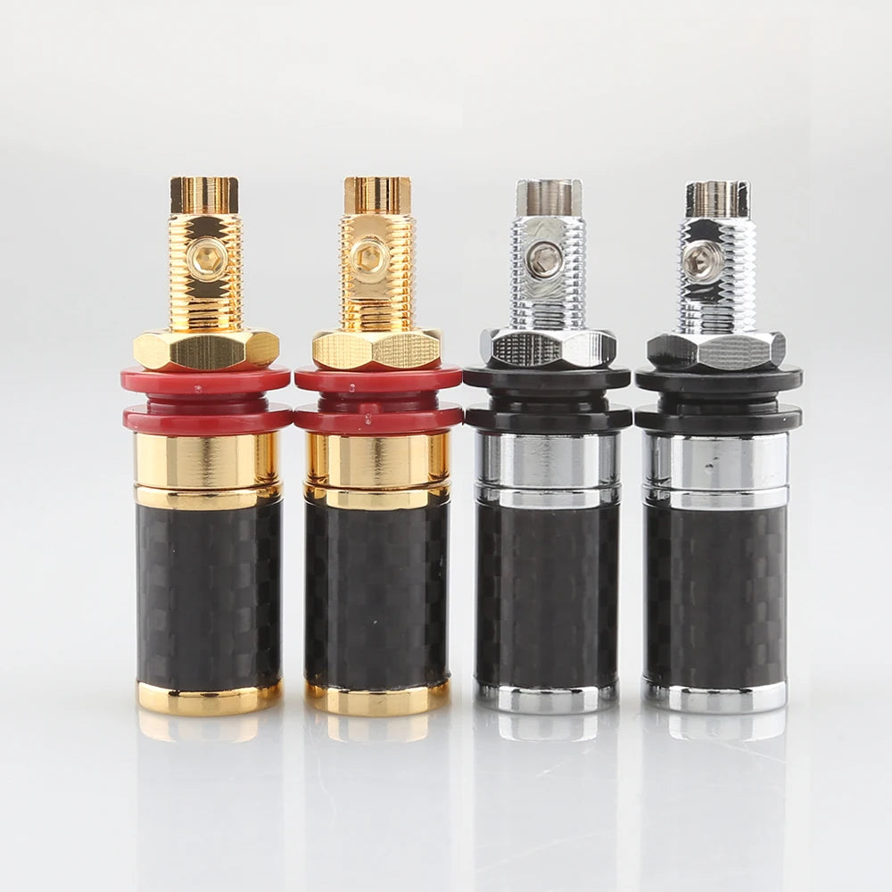 4pcs Audiocrast CF45G/R Carbon Fiber Binding Post Gold/Rhodium Plated Terminal Banana Jack Connector Banana Plug Socket Speaker