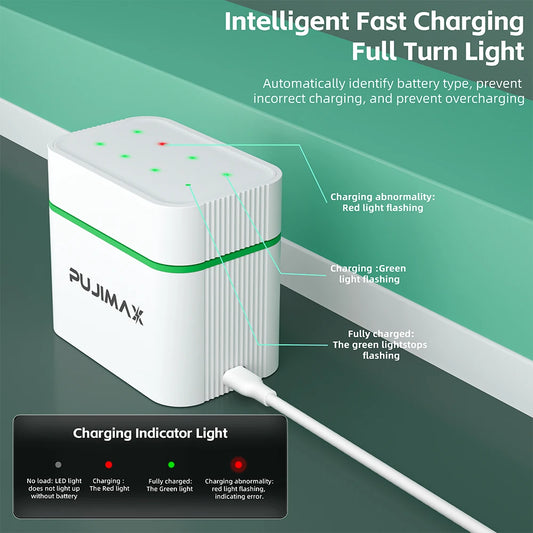 PUJIMAX 1.2V AA Battery Charging Compartment Intelligent Light Switch Fast Charging 8-slot Ni-MH Rechargeable Battery Charger