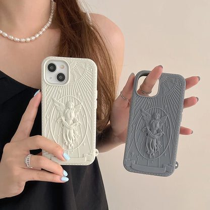 New Fashion Classical Art Angel Statue Silicone Phone Case For iPhone 15 14 13 12 11 Pro Max Matte Soft Retro Girl Back Cover