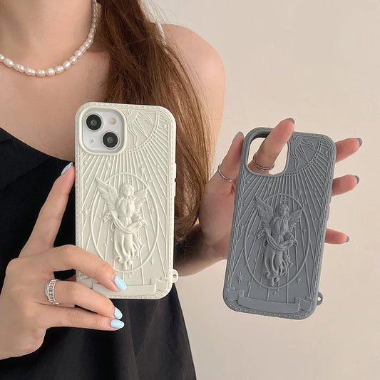 New Fashion Classical Art Angel Statue Silicone Phone Case For iPhone 15 14 13 12 11 Pro Max Matte Soft Retro Girl Back Cover