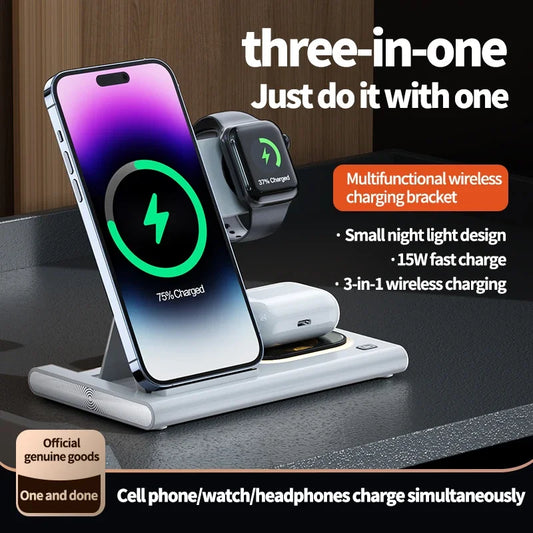 30W Wireless 3 in 1 Charger Stand For iPhone 14 13 12 Pro Max Apple Watch 8 7 Samsung Watch 5 Airpods Fast Charging Dock Station
