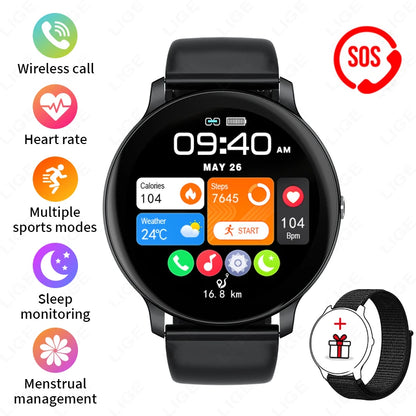 LIGE New 2025 Women Smart Watch Bluetooth Call Heart Rate Blood Oxygen Monitoring Waterproof Smartwatches Men Clock For XIAOMi
