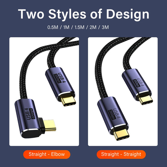 90 Degree 8K 60HZ USB 4.0 Type C To C Cable Super fast charge for iPhone 15 Pro Macbook Samsung Data Charger Video Cord 1M 2M 3M