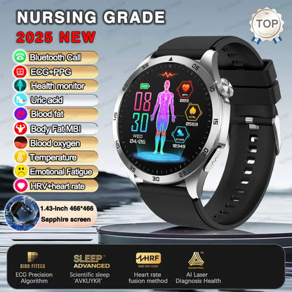 For HUAWEI New ECG+PPG Treatment Smart Watch Uric acid Blood pressure Fat Three High Smartwatch Men Sports HD Call Health Clock