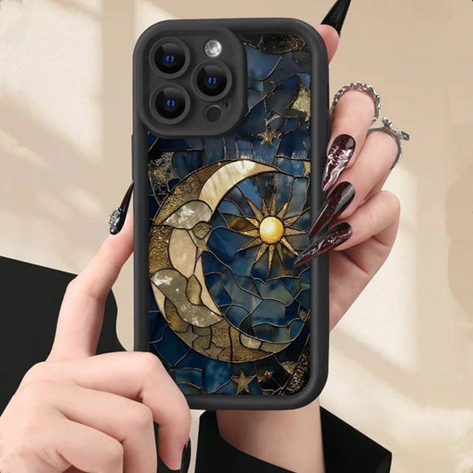 Aesthetic Glass Printed Sun & Moon Phone Case for Xiaomi Mi 14T 14 13 12 12T 11 Lite Poco X7 X6 F6 F5 X5 M Pro 4G 5G Soft Cover