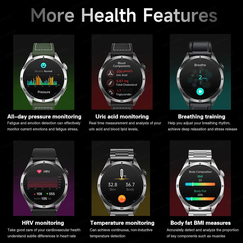 For HUAWEI New ECG+PPG Treatment Smart Watch Uric acid Blood pressure Fat Three High Smartwatch Men Sports HD Call Health Clock