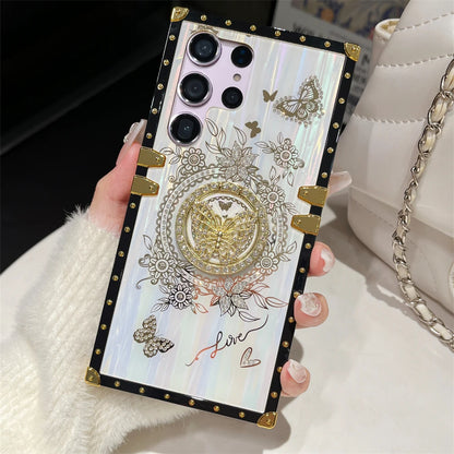 Luxury Butterfly Ring Bracket Plating Phone Case For Samsung S25 S24 Ultra S23 Plus S22 S21 A24 A73 A72 A54 5G A34 A32 A22 Cover