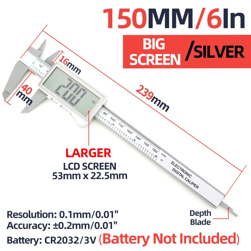 Digital Caliper Electronic Plastic Calipers Vernier Measuring Tools Carpentry Tool Ruler Large Screen Pachometer Digital Caliber