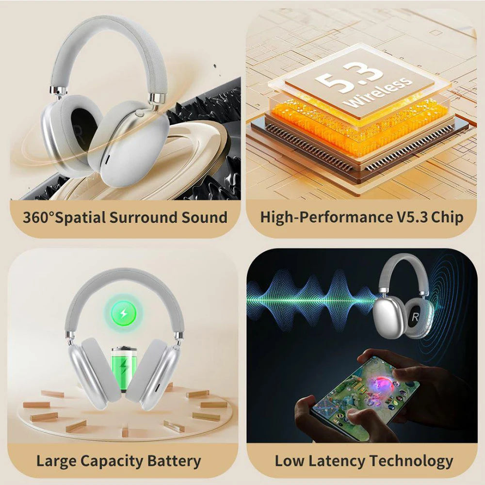 Wireless Bluetooth Over-Ear Foldable Wired Stereo Headset with Mic Phone PC Soft Earmuffs Light Weight Long Wearing