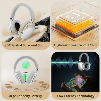 Wireless Bluetooth Over-Ear Foldable Wired Stereo Headset with Mic Phone PC Soft Earmuffs Light Weight Long Wearing