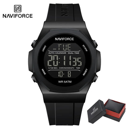 NAVIFORCE Electronic Watches Men LCD Display Waterproof Clock Silicone Strap Luminous Business Man Wristwatch Relogio Masculino
