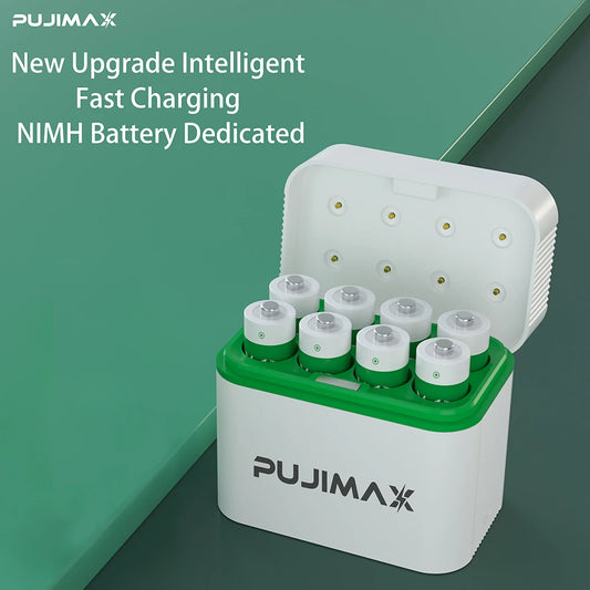 PUJIMAX 1.2V AA Battery Charging Compartment Intelligent Light Switch Fast Charging 8-slot Ni-MH Rechargeable Battery Charger