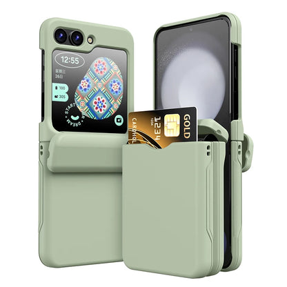 New Solid Color Card Slot Phone Case For Samsung Galaxy Z Flip 3 4 5 Z6 Flip6 Z5 Z4 Flip5 Flip 6 5 4 Folding Hinge Hard PC Cover