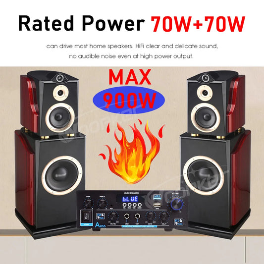Home Power Amplifier AK55 Channel 2.0 Bluetooth 5.0 AUX RAC dual microphone Digital Stereo Sound 450W+450W Subwoofer
