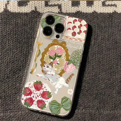 Korean Painted Cat Strawberry Phone Case for Xiaomi Poco X6 X5 X3 F5 F6 M6 Pro 4G Mi 11 Lite 5G 14T 14 13T 13 12T 12 Soft Cover