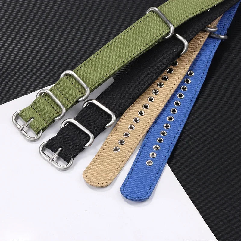 Canvas Nylon Thick Watch Strap for Seiko Smartwatches Stainless Steel Pin Buckle Wrist Straps 18/20/22/24mm Bracelet Watchband
