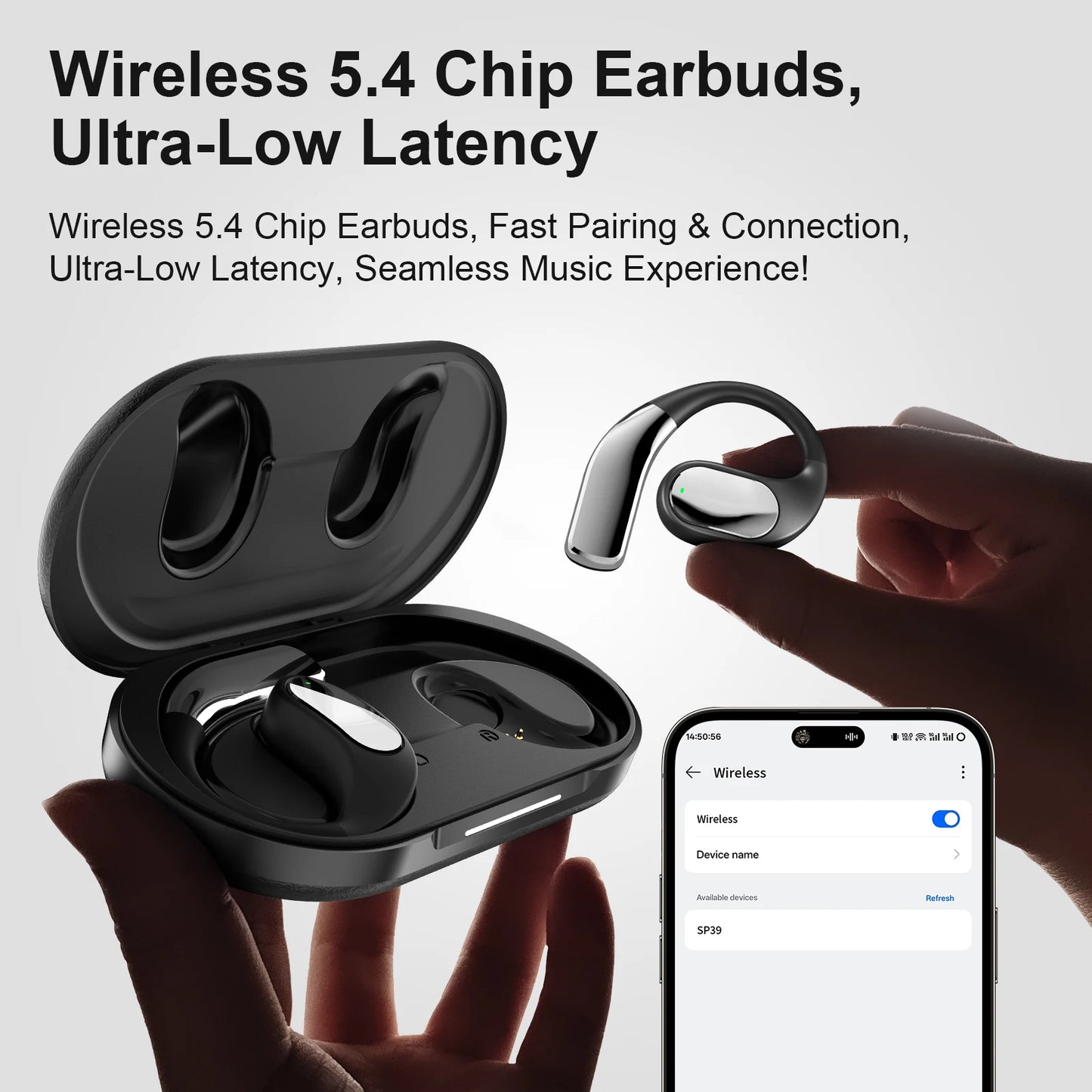 Ear Hook Wireless Earbuds ENC Noise Cancelling Bluetooth 5.4 Headphones Stereo Sound Sport Headset With Mic